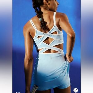 FP MOVEMENT One More Serve Skortsie blue tennis dress cutout Mediterranean Combo